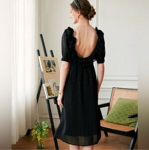 Rihoas Black Ruffle Backless Midi Dress